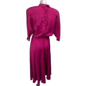 Vintage Nina Piccalino Pink Half Sleeve Pleated Fit & Flare Maxi Dress Size 10 thumbnail 2