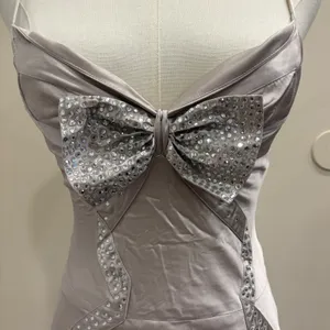 Tara Subkoff for Bebe Platinum‎ Satin Rhinestone Bow Maxi Gown Dress 0 Prom Hoco thumbnail 3