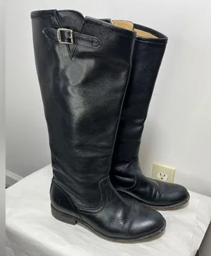 FRYE Pippa Black Back Zip Tall Leather Boots Sz 6.5 thumbnail 2