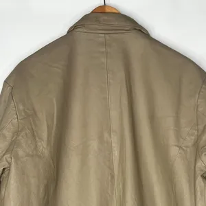 Vintage Y2K Cougar Leather Taupe Beige Oversized Long Jacket Coat Womens L thumbnail 10