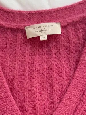 Sezane Basile Cardigan Pop Pink Alpaca Wool Chunky Knit Sweater XS thumbnail 8