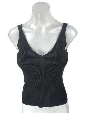 MNG Mango Women's Black Rib Knit Sleeveless V-neck Cami Camisole Crop Tank Top M thumbnail 1