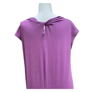 Eileen Fisher Twist Back Bateau Neck Purple Jersey Tunic Shift Midi Dress Sz M thumbnail 6