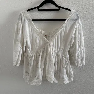 Free People Sweeter Side V-Neck Eyelet Blouse White Size XS thumbnail 3