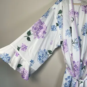 Kate‎ Spade White Floral Robe Women’s Size M Medium Bridal Wedding Casual Short thumbnail 4