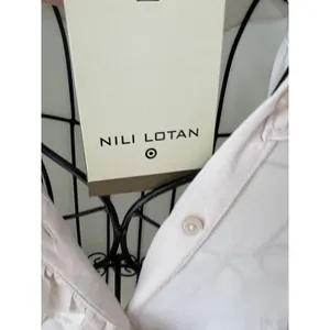 New Nili Lotan Women's XXS Long‎ Sleeve Sheer Ruffle Button Blouse Birch Ivory thumbnail 4