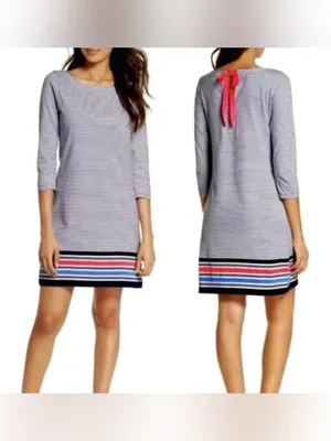 Lilly Pulitzer Navy Striped 3/4 Sleeve Boatneck Dress Size XL thumbnail 3