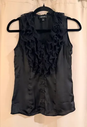 Spense Black Ruffle Satin Sleeveless Blouse thumbnail 1