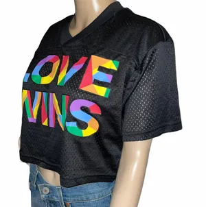 Love Wins Rainbow Pride Mesh Cropped Tee Multiple Size XS thumbnail 2
