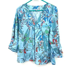 Nanette Nanette Lepore size small blouse pullover light blue‎ floral thumbnail 1