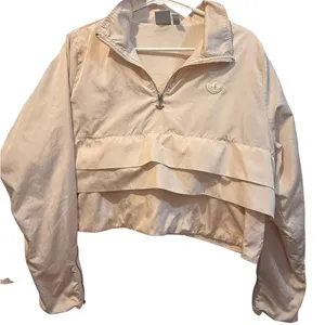 Adidas Light Pink Cropped 1/4 Zip Windbreaker Pullover Jacket Zipper Cuff thumbnail 1