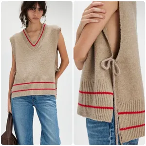 Free People Womens All Star Stripe Tassel Boho Festival Poncho Sweater Vest OS thumbnail 2
