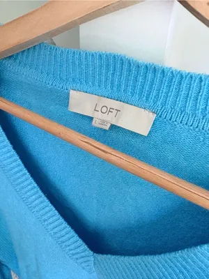 Loft Light Blue V-Neck Knit Sweater thumbnail 3