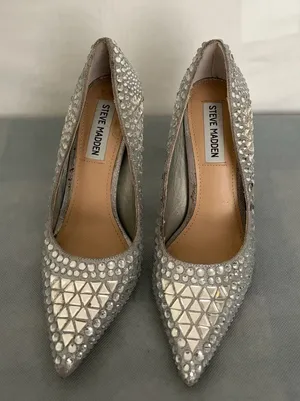 Steve Madden Women Rhinestone Pumps Silver Pointed Toe Heels Sz 6M Vivid-S(B261) thumbnail 1