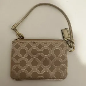 Coach Julia Op Art Signature Gold Light Khaki Beige Canvas Small Print Wristlet thumbnail 6