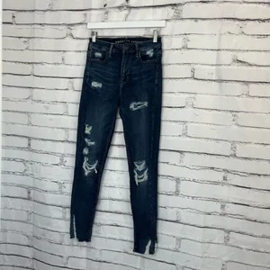 American Eagle Super Hi-Rise Jegging Women’s 4R Distressed Dark Wash Stretch Y2K thumbnail 8