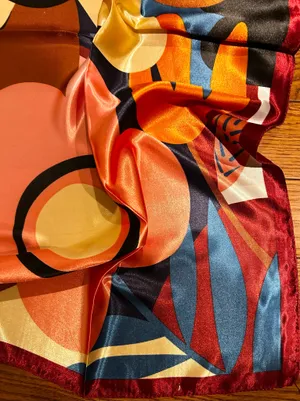 Vintage bold floral statement Large (RETRO MOOD )SQUARE SILKY SCARF 35/35 thumbnail 12
