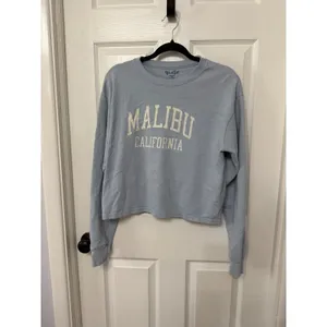 John Galt Malibu California Long Sleeve Graphic Cropped Tee Light Blue Cotton OS thumbnail 2