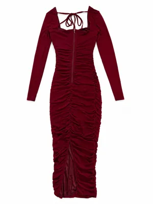 Burgundy Midi Dress Ruched Long-Sleeve | Windsor thumbnail 5