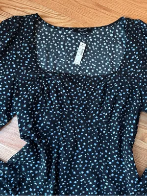 NWT Madewell Seamed Long Sleeve Mini Dress Ditsy Floral Black Size 8 thumbnail 4