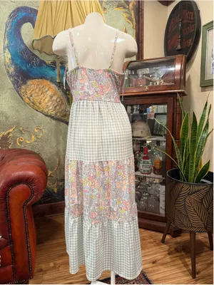 Abby & Evie Floral Gingham Tiered Maxi Dress Medium Cottagecore Summer Tie Strap thumbnail 5
