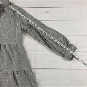 Zara Gray Swiss Dot Long Sleeve V-Neck Tiered Short Casual Dress Size XS thumbnail 8