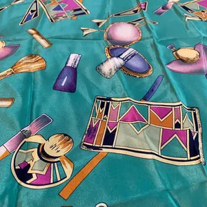 Vintage 100% silk scarf by Cordello. Motif features items from a vanity table. thumbnail 2