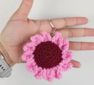 New Crochet Stuffed Keychain Burgundy Pink Flower Handmade Handcrafted thumbnail 1