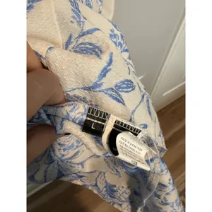 SHEIN MOD Blue White Floral Jacquard Puff Sleeve Mini Dress Large Cottagecore thumbnail 3
