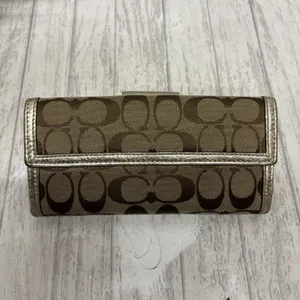 Coach turn lock Signature Brown Tan Gold Wallet With Insert thumbnail 2