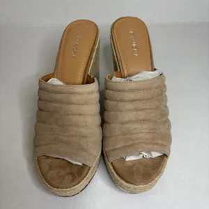 Lisa Vicky Tan‎ Camel Kid Suede Wedge Espadrille Platform Sandal Mules Size 9 thumbnail 2