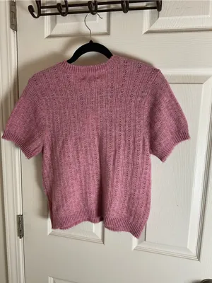 NWT Universal Thread Pink Pointelle Short Sleeve Knit Sweater Top Size L thumbnail 6