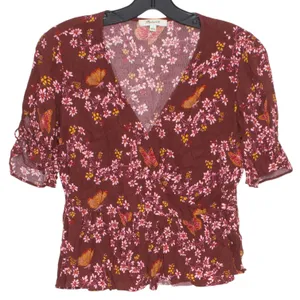 Madewell Womens‎ Top Butterfly Sanctuary Wrap Tie Sleeve Burgundy Size 0 thumbnail 1