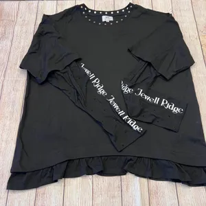 Jewell Ridge Womens XL Black Graphic Ruffle Hem Rhinestone Long Sleeve‎ Tee thumbnail 1