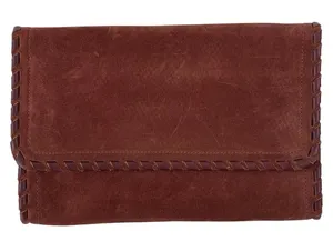 La Maroquinerie Sézane Brown Suede Leather Snap Pouch Purse Clutch Wristlet OS thumbnail 1