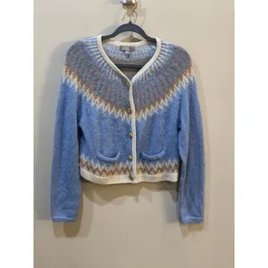 J.Crew Fair Isle Cardigan in Frosted Tundra Snow Brushed Yarn Sweater Medium thumbnail 2