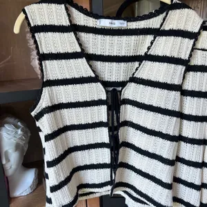 Mango knit set tie front top pants striped white black cream sleeveless long thumbnail 6