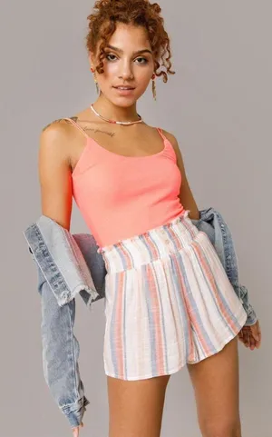 Francescas Sky Button Front Smocked Shorts Ivory - M thumbnail 1