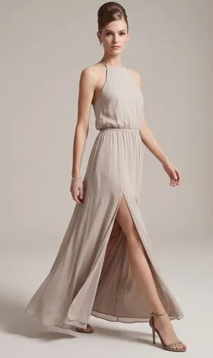 NEW Show ME YOUR MUMU off back HALTER maxi DRESS SMALL BEIGE bridesmaid thumbnail 1
