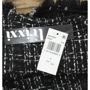 NWT Trixxi Fringe-Trim Boucle Sleeveless Faux Pocket Tweed Dress Black / White S thumbnail 10