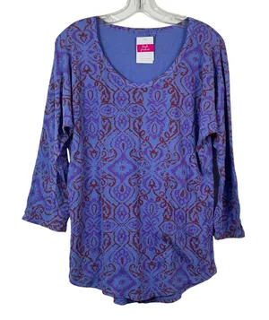 Fresh Produce Cali Sweet Scoop Shirt Womens Medium‎ Purple Damask thumbnail 1