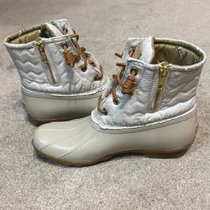 Sperry Women's White and Tan Lace Up Duck Boots Size 7.5 thumbnail 6