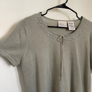 Vintage Sage Green Embroidered Knit Sweater Tee thumbnail 3