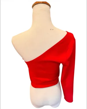 Abercrombie & Fitch Red Crop Top One Shoulder Long Sleeve M thumbnail 3