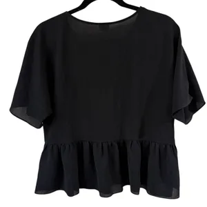 Aritzia Wilfred Macee Top Womens XS Black Peplum Blouse Lightweight Shirt Career thumbnail 3