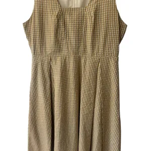 mo:vint Yellow Grey‎ Checkered Square Neck Midi Dress Summer Cottagecore L thumbnail 4