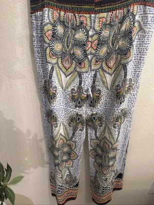 Lulumari Boho Linen Wide Leg Pants PA51260 Blue Multi S thumbnail 8