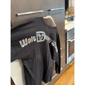Walt Disney World Spirit Jersey Black Silver Size‎ L Sequin Logo Mickey Mouse thumbnail 2