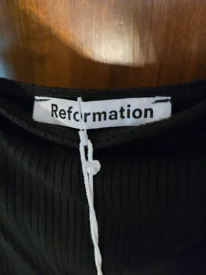Reformation Black Square-Neck Midi Dress with Side Thigh Slit BNWT Large thumbnail 3