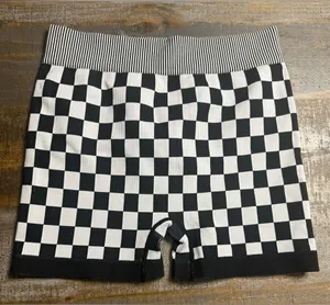 Kimberly Checkerboard High-Rise Bike Shorts — Black & White thumbnail 1